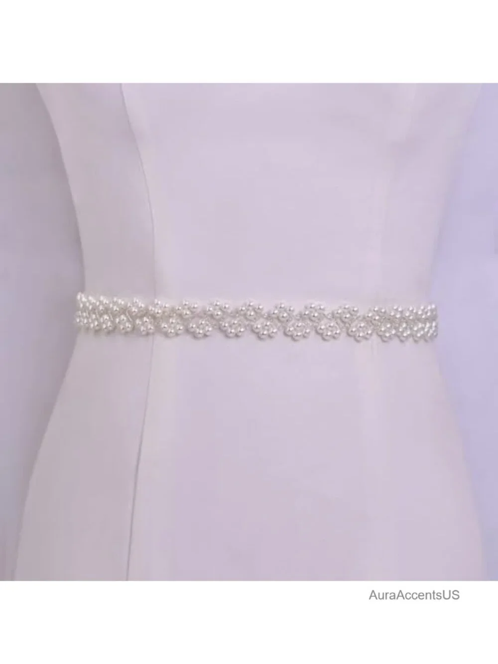 Pearl Crystal Beaded Bridal Belt with Organza Ribbon Tie